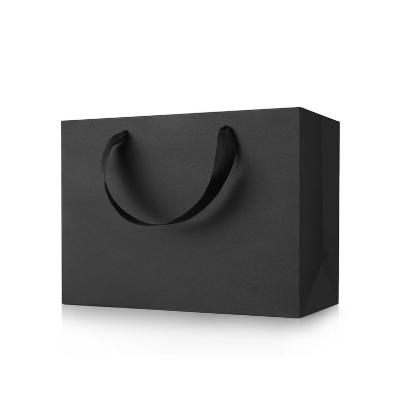 MOXARYSU Medium Large Black Gift Bags: 12.6x4x8.7 Inch 5pcs Black Paper Bags Bulk For Party Shopping Birthday Wedding (ML 5) - Image 1